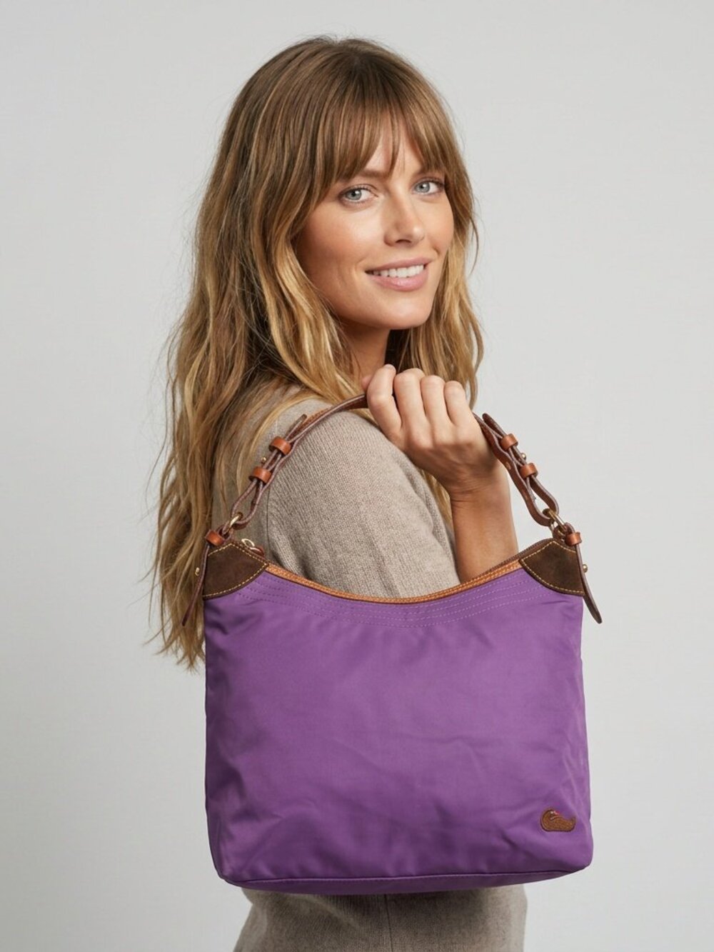 Dooney & Bourke Purple Canvas And Leather Colorful Shoulder Bag Tote - Picture 11 of 16